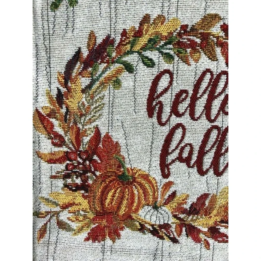Thanksgiving Table Runner Hello Fall Wreath Tapestry Harvest Fall Colors 13x72